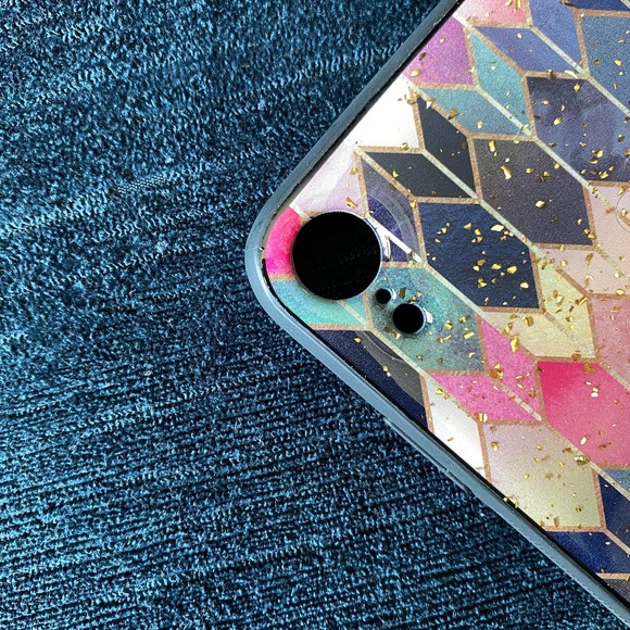 iPhone 7/8 Case Pink Navy Blue Geometric Print Cover - Picture 3 of 7